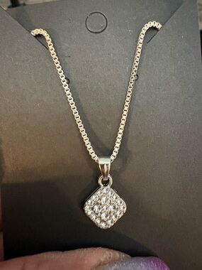 Necklace- Stainless steel silver tone necklace with CZ NWT Tray 115